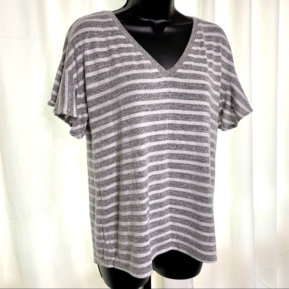 A New Day Striped V-neck Ruffle Sleeve Shirt